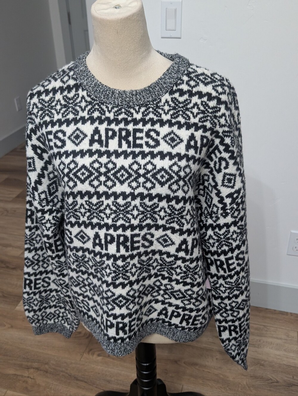 a new day Black & White Graphic Jacquard Crewneck Sweater
